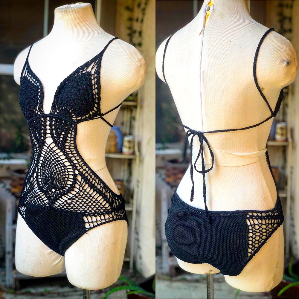 Vintage 1970’s Black Crochet Swimsuit